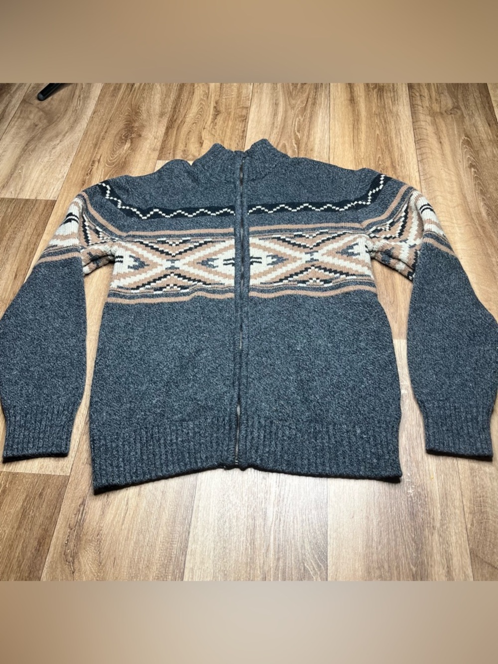 Stetson Full Zip Aztec Sweater Cardigan Western Navajo Cotton Wool Blend Size L